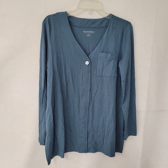 Soft Surroundings Shirt Women M Miramar Long Sleeve V-Neck Pullover Blue - Picture 1 of 12